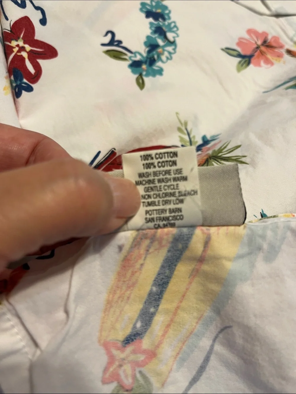 Pottery Barn 💯 cotton full size sheet set white with tropical motif